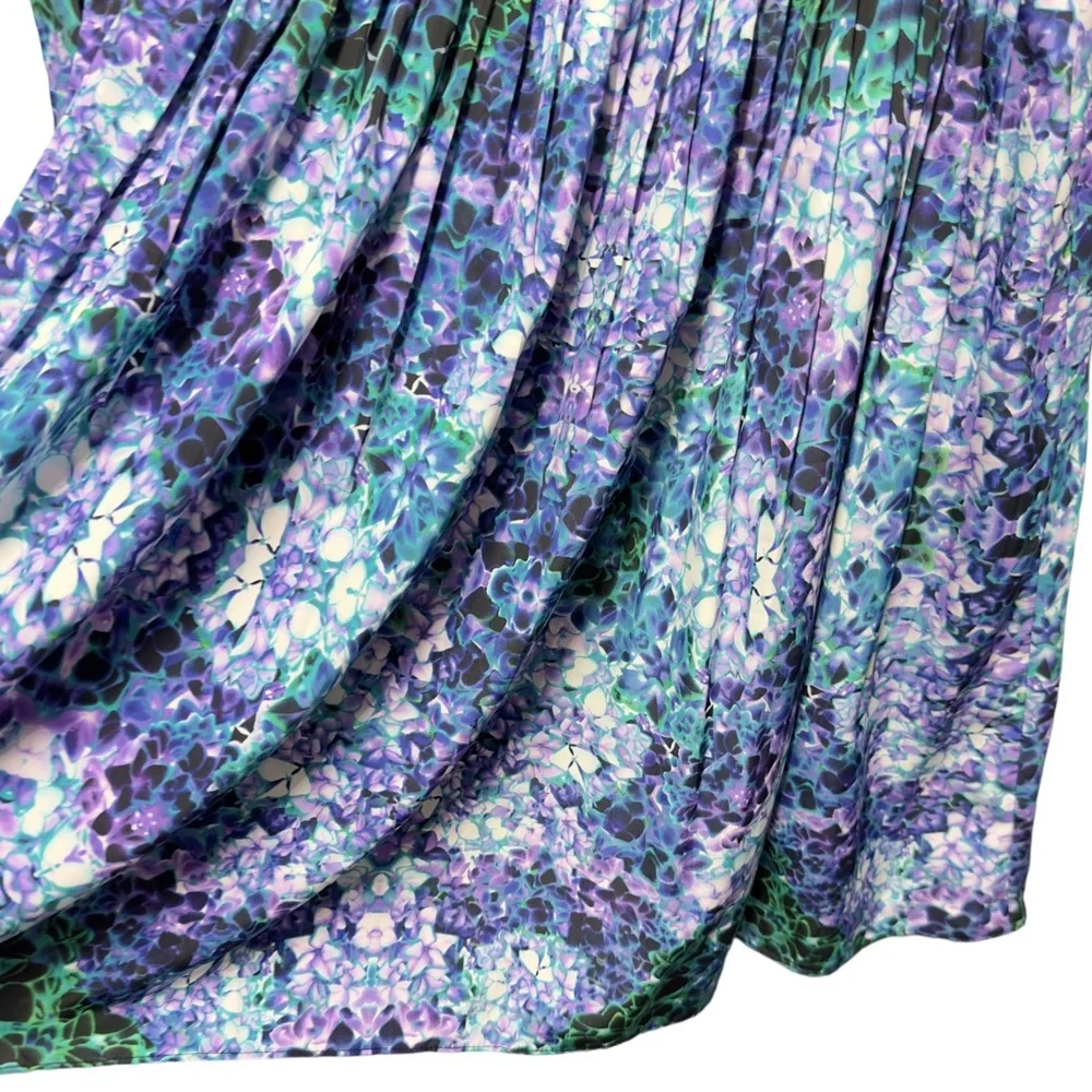 Silky Satin Matte Knit Watercolor Pleated Floral Full Flare Mini Skirt